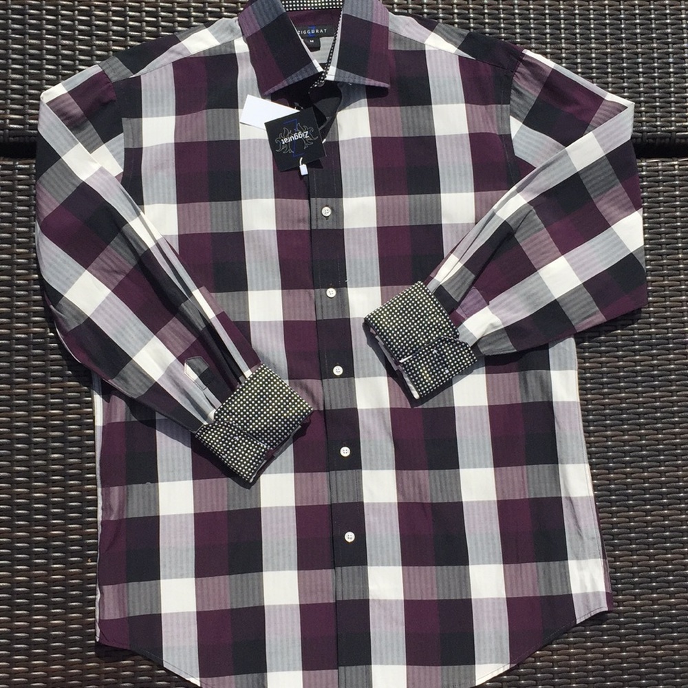 NWT Ziggurat Long Sleeve Burgundy Plaid Shirt
